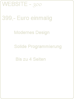  WEBSITE - 300 399,- Euro einmalig Modernes Design Solide Programmierung Bis zu 4 Seiten